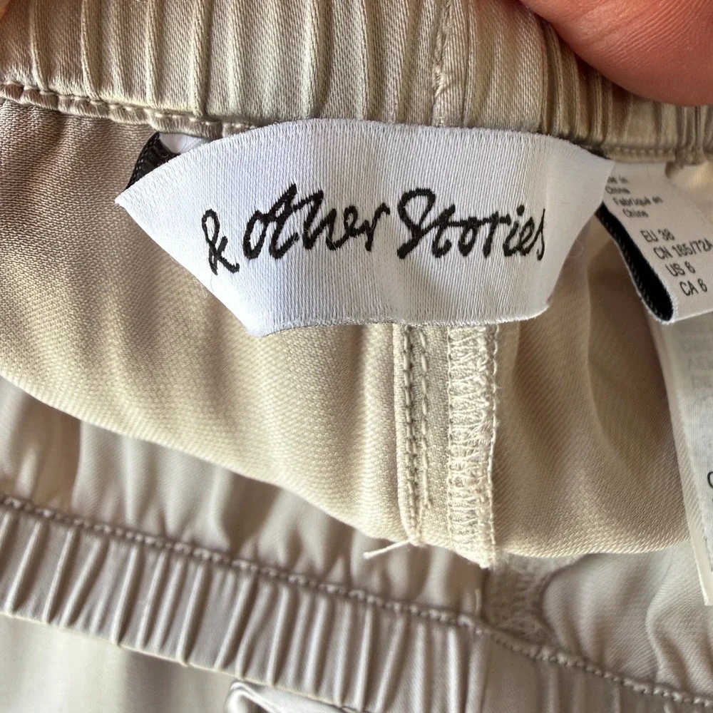 & Other Stories Drawstring Satin Trousers Womens 6 Beige Wide Leg Relaxed Fit - Picture 8 of 15